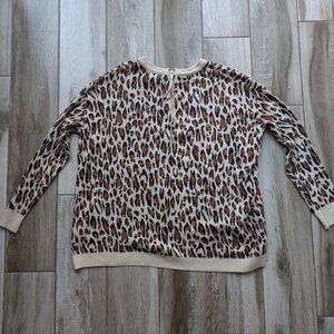 H&M Women’s Leopard Print Sweater Medium 100% Cotton Long Sleeve Knit Top